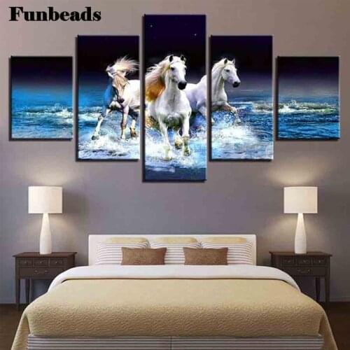 5pcs set Full Square Diamond 5D DIY Diamond Painting White Horse Animal 3D Embroidery Cross Stitch Rhinestone Paining FF326
