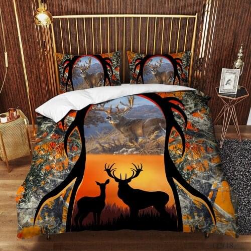 Deer Lion Wild Animal Pattern Bedding Set Home Bedclothes Duvet Cover Pillowcase Home Textiles Bed Set King Queen Size 2/3PCS