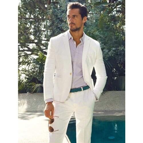 ANNIEBRITNEY White 2 Piece Slim Fit Men Formal Suit Tailor Made Groom Wedding Tuxedo 2 Piece Prom Wedding Business Men Suit Set