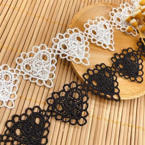 Heart Shape Black Ivory White Lace Trim Hollow DIY Skrit Collar Swiss Lace Fabric V2920