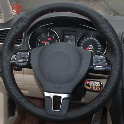 LQTENLEO Black Genuine Leather DIY Car Steering Wheel Cover for Volkswagen VW Gol Tiguan Passat B7 Passat CC Touran Jetta Mk6