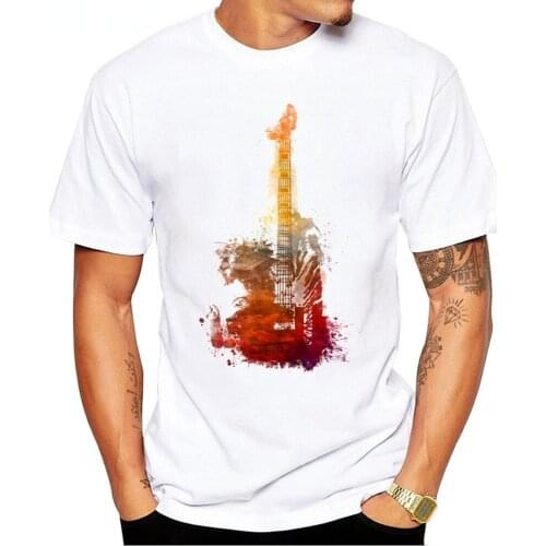 Fashion Red Bass Guitar Printed Short Sleeve Mens T-Shirt Hipster Design Tops Cool Desgin Casual Round Neck Plus Size M-5XL
