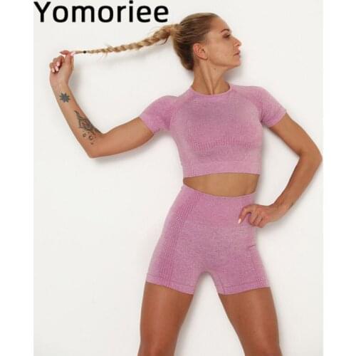 Running Yoga Set For Women Gym Sport Workout Training Two-piece Set Knitting Sexy Breathable Seamless Solid Color Yomoriee