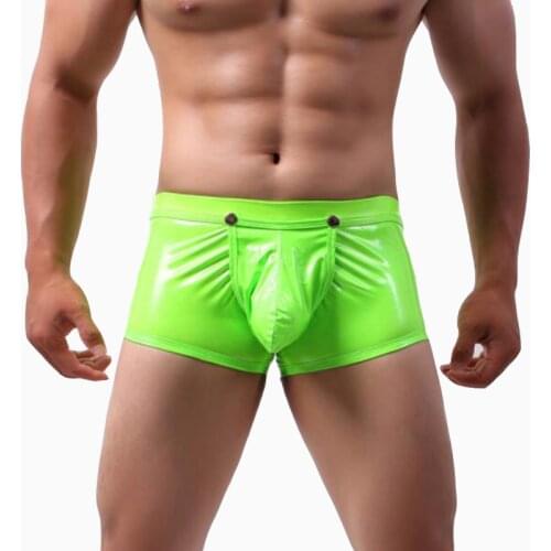 Mans underwear shorts boxers mens underpants imitation leather sexy calzoncillos hombre ropa interior hombre hollow out gay