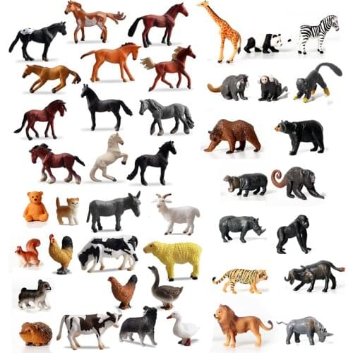 Plastic Mini Farm Animal Figurines Miniature Tiny Horse Marmoset Sheep Dog Chick Cow Animals model Education Toys for Toddlers