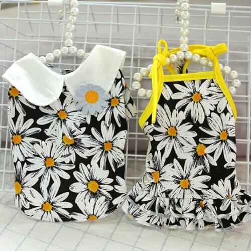 Cute Princess Dress Black Sunflower Cat Couple of Flower Girl Dresses Lapel Hoodies Boys For Small Dogs Pet Cat Shirt Summer #XL