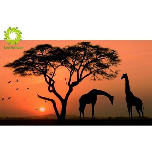 Full Drill Diamond Painting DIY giraffes at sunsete Rhinestone Mosaic Text Diamond Embroidery Wall Home Decoration