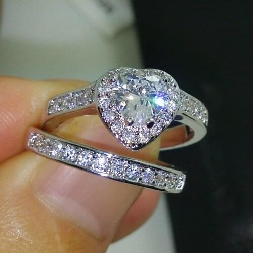 Size 5/6/7/8/9/10 Fashion Jewelry pear cut 10kt white gold filled AAA CZ simulated stones Wedding women Heart ring set gift