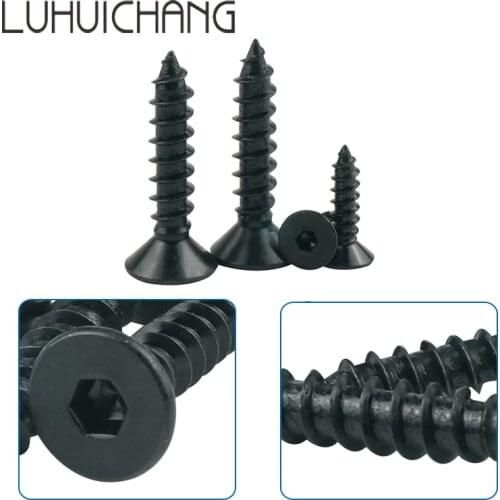 8.8 degree 50/100PCS M3 M4 BLACK Countersunk Head Hexagon Head Cup Model Self-tapping add hard sound carbon steel screws