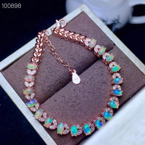 The Best engagement Gift Opal bracelet Solid S925 Sterling Silver For Women Colour Gem Stone Rings Fine Jewelry
