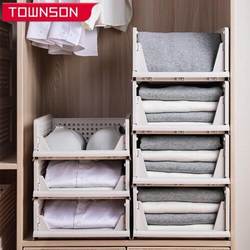 Stackable Wardrobe layered partition storage drawer Clothes organizer storage basket Cabinet organizer home storage organizer