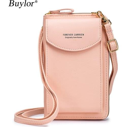 Buylor Women Shoulder Bag Mini Mobile Phone Bag PU Luxury Messenger Bag Handbag Pure Color Wallet