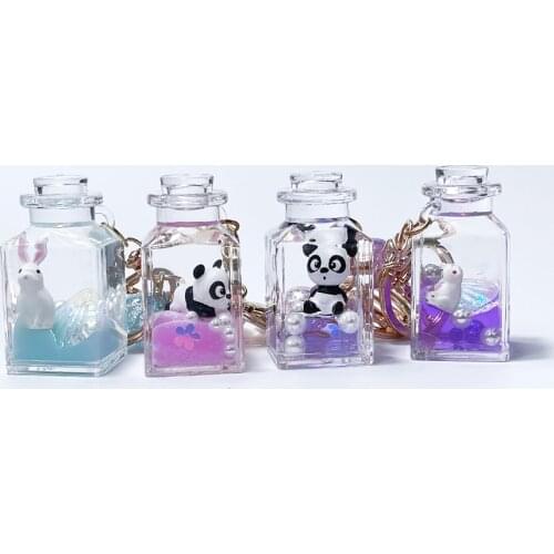 Unique Couples Sequins Acrylic Animal Keychain Quicksand Liquid Bottle Jewelry Car Bag Trinket Pendant For Women Girl Men Gift