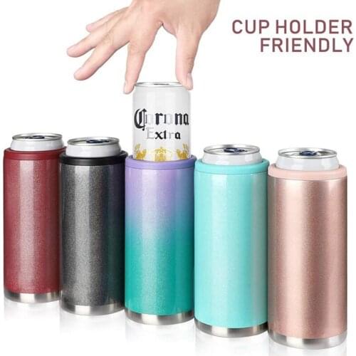 2021 Hot Selling Wholesale 12 oz Double Wall 304 Stainless Steel Insulated Vacuum Beer Slim Can Cooler Holder Wine With Lid