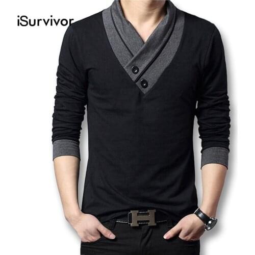 ISurvivor 2021 Men Spring Autumn Patchwork T Shirts Tees Male Casual Fashion Slim Fitted Large Size Long Sleeved T Shirts M-5XL