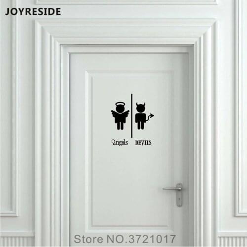JOYRESIDE Angels Devils Unisex Restroom Bathroom Sign Toilet Door Wall Decal Vinyl Sticker Decor Men Women Art Decoration XY097