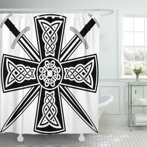 Pagan Celtic Cross The Crossed Swords Knot Medieval Tribal Shower Curtain Waterproof Polyester Fabric 72 x 72 Inches Set