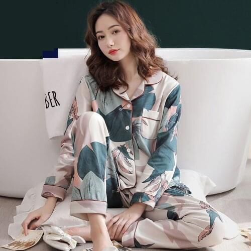 Turn-Down Collar Pyjamas Set Women Pajamas 100%Cotton Long Sleeve Ladies Pijama Homewear Autumn Simple Lounge Wear T-shits
