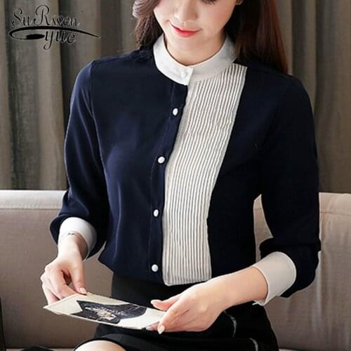 2021 Elegant Comfort Chiffon Shirts for Women Tops Button Solid Blouses Women Stand Korean Clothing Blusas Mujer De Moda 8020 50