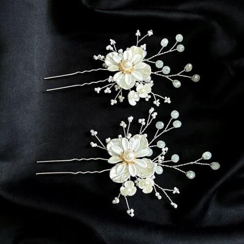 White Floral Hair Pins Bridal Tiaras Porcelain Flower Wedding Headpiece Handmade Women Hair Accessories Pearls Jewelry