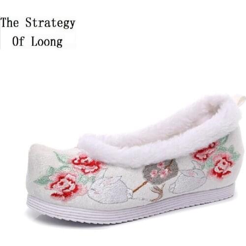 Spring Autumn New National Style Height Increasing Shallow Embroider Canvas Women Pumps Winter Ladies Cotton Shoes 20200929