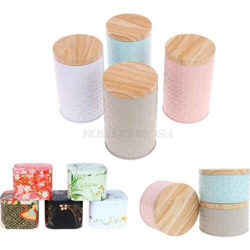 1 Pieces Wood Grain Tin Box Metal Storage Box Home Organizer Coffee Tea Cans Christmas Kitchen Storage Case