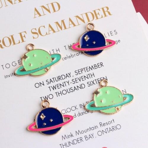 10PCS/Lot New Design Alloy Drop Oil Gold-Color Cartoon Space Satellite Shape Metal Floating Locket Charms DIY Jewelry Finding