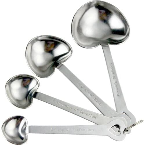 100Pcs/Lot Stainless Steel Heart Shaped Measuring Cups Measuring Spoon Kitchen Tools Measuring Set Tools For Baking Coffee Tea
