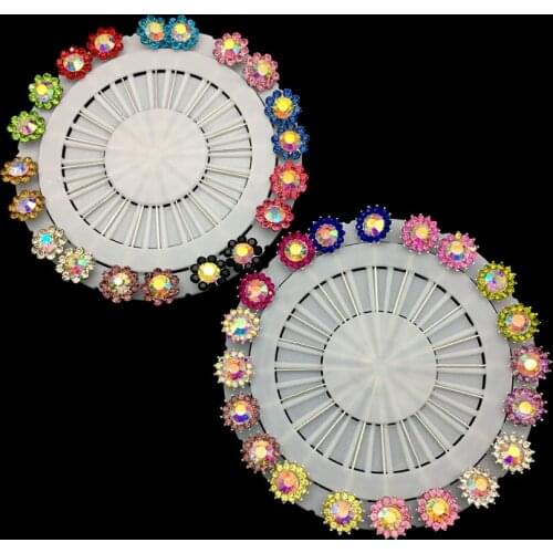 20pcs/lot Colorful Rhinestone Hijab Pins Flower Muslim Jewery Brooches Wholesale Women Scarf Pin Wedding Jewelry Accessories