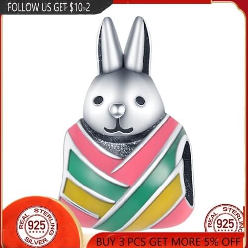 2021NEW 925 Sterling Silver Multicolor Bunny Beads Charm Fit Original Pandora Bracelet&Bangle Making Fashion DIY Jewelry Gift