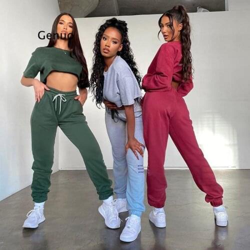 Solid Color O-Neck Autumn and Winter Long-Sleeved Trousers Slim Home Sports Ladies Sweater Pants Suit Top Bottoms Two-Piece Suit