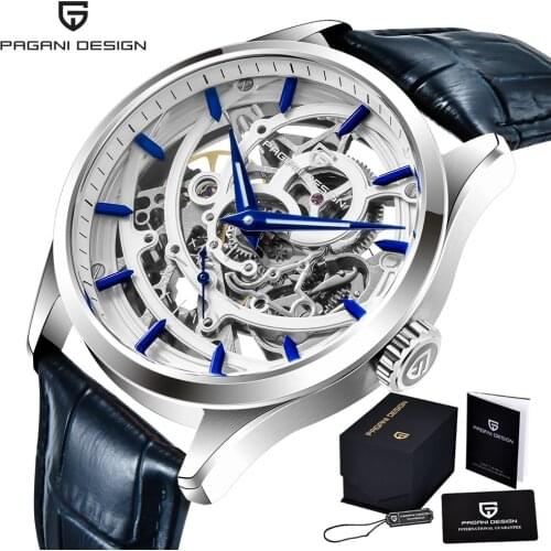 PAGANI Design Mens Mechanical Watches Top Luxury Brand Automatic Watch Mens Fashion Leather Strap Hollow Dial Waterproof Watch