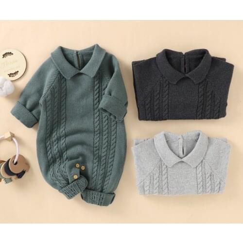 0-2Yrs Knitted Romper 4Colors Warm Autumn Infant Boys Long Sleeve Bodysuits Winter Baby Girls Clothing
