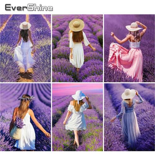 Evershine Diamond Embroidery Portrait Cross Stitch 5D DIY Diamond Painting Lavender Mosaic Handicraft Girl Home Decor Art