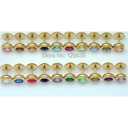 Hot Sale! Free Shipping! 8mm 20 colors Rivoli stones Gold titanium steel Men Punk High quality and Low Price screw stud earrings