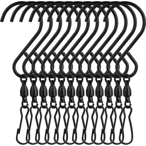 Hot 12 Pack Swivel Hooks Clips Wind Spinner S Hook Clips Hanging Wind Chimes Party Supplies (Black)
