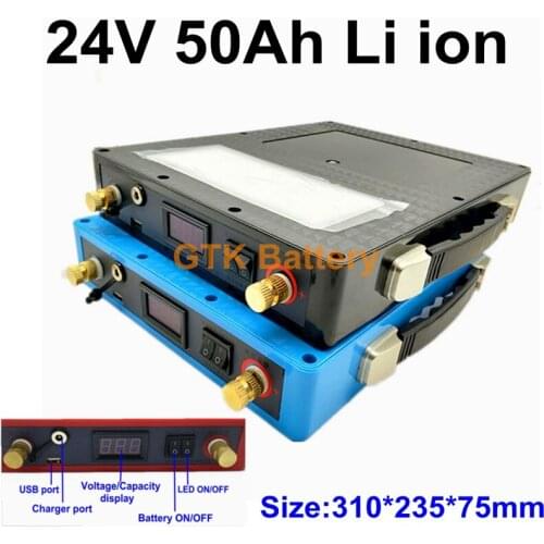 GTK portable 24V 50Ah Li ion Battery Pack with 5v USB for solar light outdoor camping storage battery+5A charger