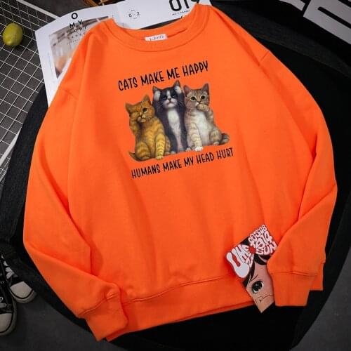 Creativity Cats Make Me Happy Print Hoody Male Harajuku Crewneck Sweatshirt Fashion Oversize Hoody Fashion Comfortable Tracksuit