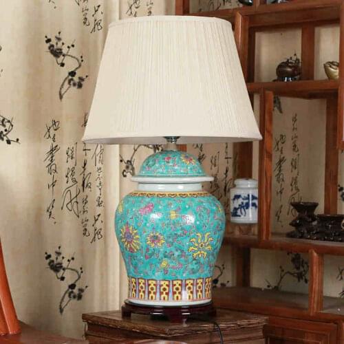 Art Chinese porcelain ceramic table lamp bedroom living room wedding table lamp Jingdezhen led table desk lamp