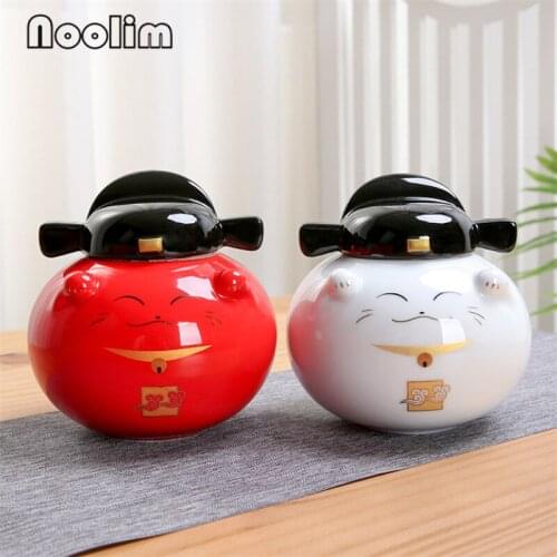 Ceramic Lucky Cute Cartoon Cat Shape Tea Caddy Sealed Cans Candy Box Coffee Beans Storage Tank Seasoning Bottle Food Container