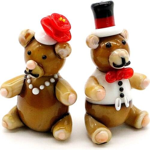 Mini Murano Glass Bear Figurines Crafts Ornaments Japanese Style Cartoon Animals Cute Vivid Gifts For Kids Room Decor Collection