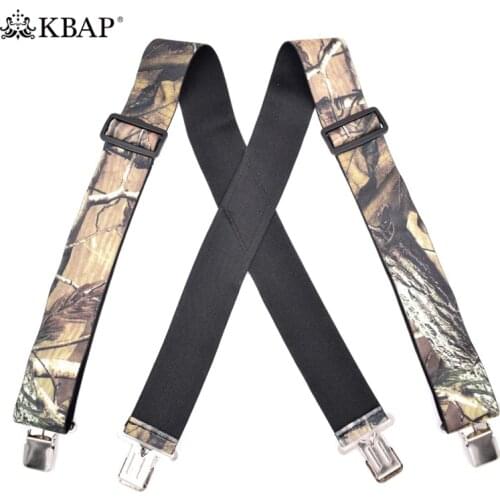 Mens Adjustable Elastic Camouflage Suspenders Heavy Duty Braces Shoulder Strap Suspensorio for Men Outdoor Fishing Hunting