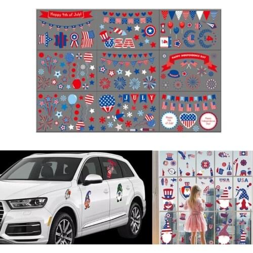 Auto Home Window Cling Stickers Double-side Printed 9 Sheets PVC Decal Decorations for 4th of July Decals