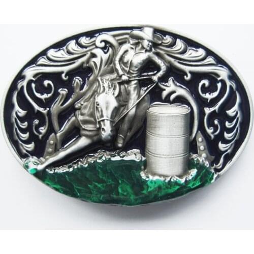 New Vintage Enamel Oval Cowgirl Rodeo Raceing Western Belt Buckle Gurtelschnalle Boucle de ceinture