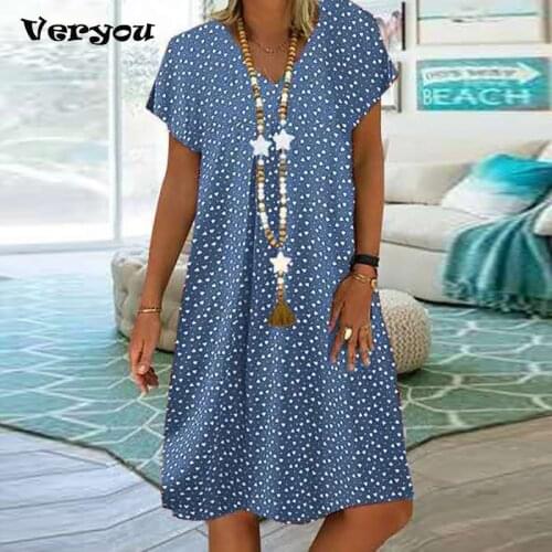 New Bohemian Women Dress Summer Sundress Dress Ladies Loose Dot Print Dress White Dress Women Plus Size Bridesmaid Dress