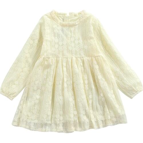 Citgeett Autumn Kids Baby Girls Princess Dress Lace Floral Long Sleeve Fall White Sundress Spring Clothes2-7Years