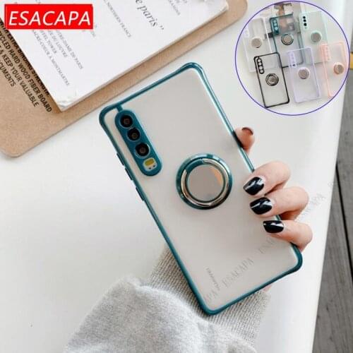 Transparent Shockproof Bumper Phone Case For Huawei P40 P30 Pro Y9A Y7P 2020 Ring Stand Holder Matte Case For Huawei P40 Lite 5G