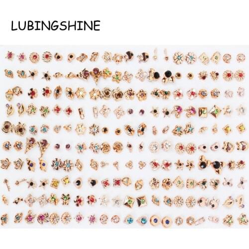 100 Pairs Women Acrylic Crystal Small Stud Earrings Sets Girl Child Heart Star Animal Moon Crown Earring Jewelry