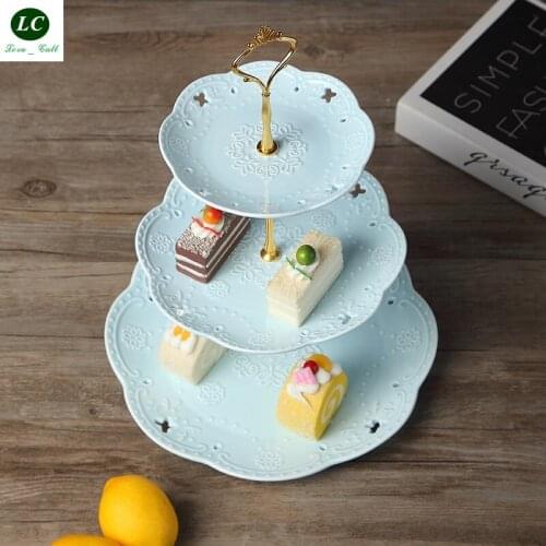 Flatware 3 layers Fruit Dessert Plate Ceramic Colored Pomelo Deck Cake Rack Dishes of Creative Household Dry Fruit Tableware