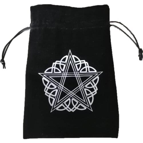 13x18CM Thick Velvet Pentagram Tarot Storage Bag Protective Card Board Game Embroidery Drawstring Bag